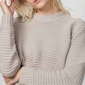 Varley Ribbed Crew Neck Sweater in Light Beige